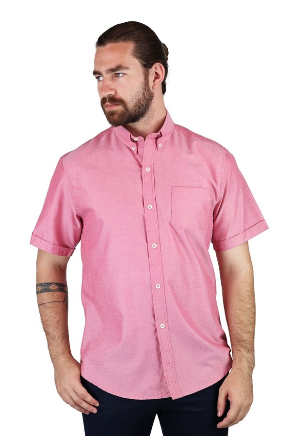 Camisa Corte Regular Color Rosado Con Bolsa Para Caballero
