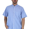 Camisa Manga Corta Color Azul Con Bolsa Cuello Americano Para Hombre