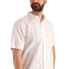 Guayabera Manga Corta Blanca Con Alforzas Look De Lino Para Caballero